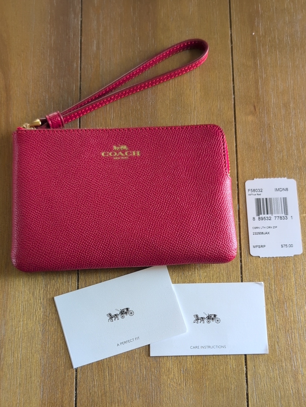 New Red Coach Wristlet Wallet w/Strap